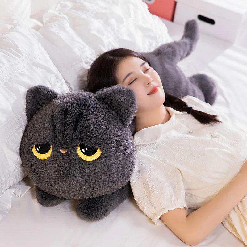 Cute Black Cat Plush Pillow | Soft Nap Cushion for Home & Office