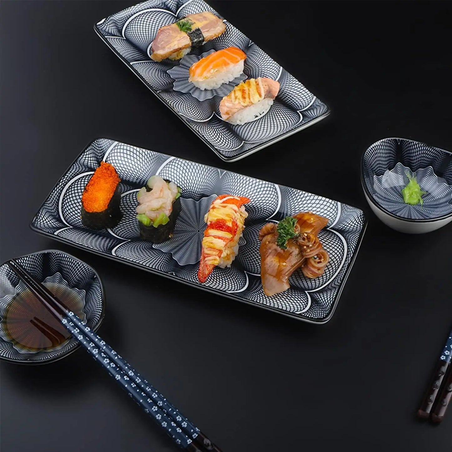Japanese Style Ceramic Sushi Plate Dinnerware Set - 10 Pcs