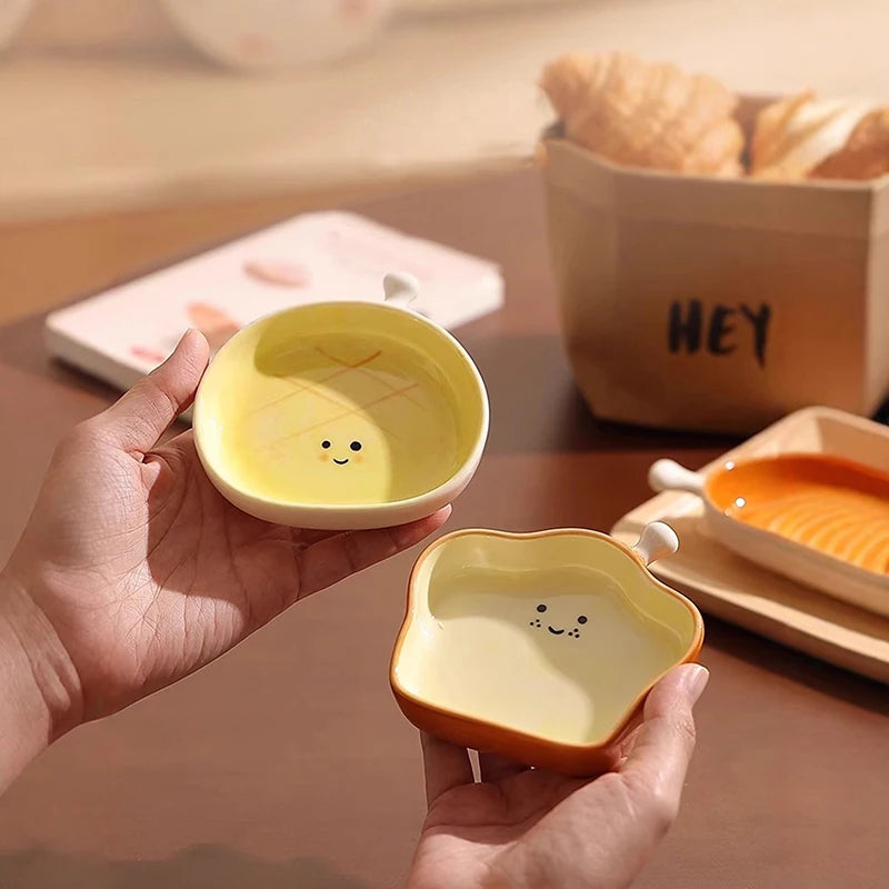 Cute Croissant Pattern Ceramic Plate | Creative Dipping Dish