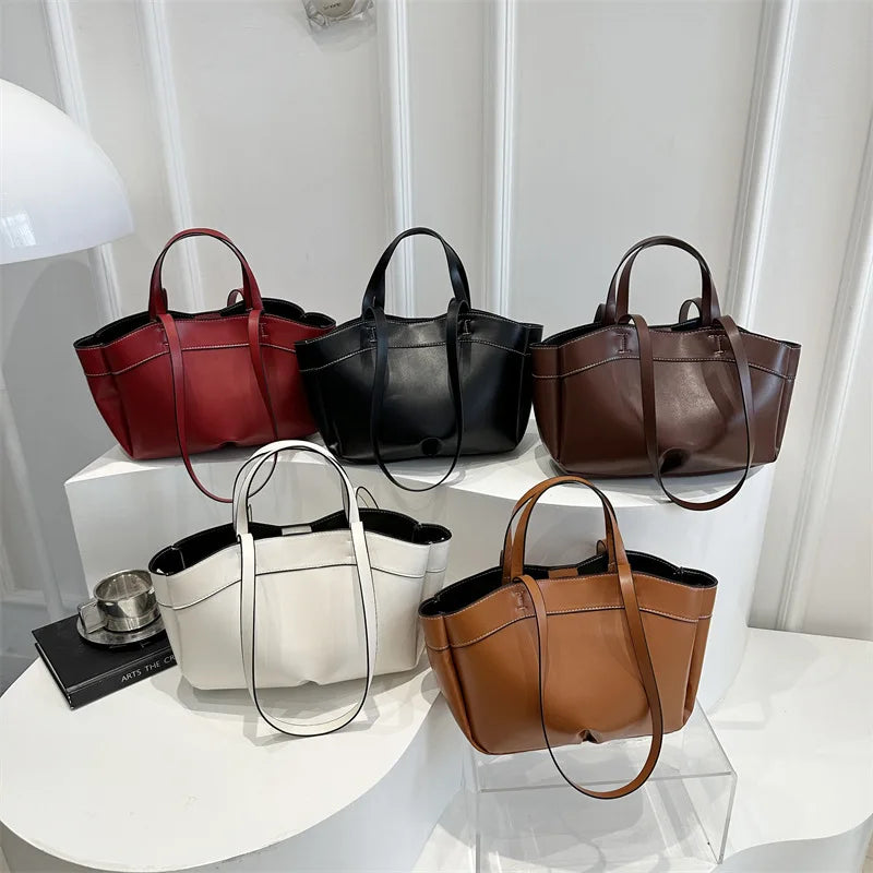 Trendy Women's Large Capacity PU Leather Tote & Crossbody Bag