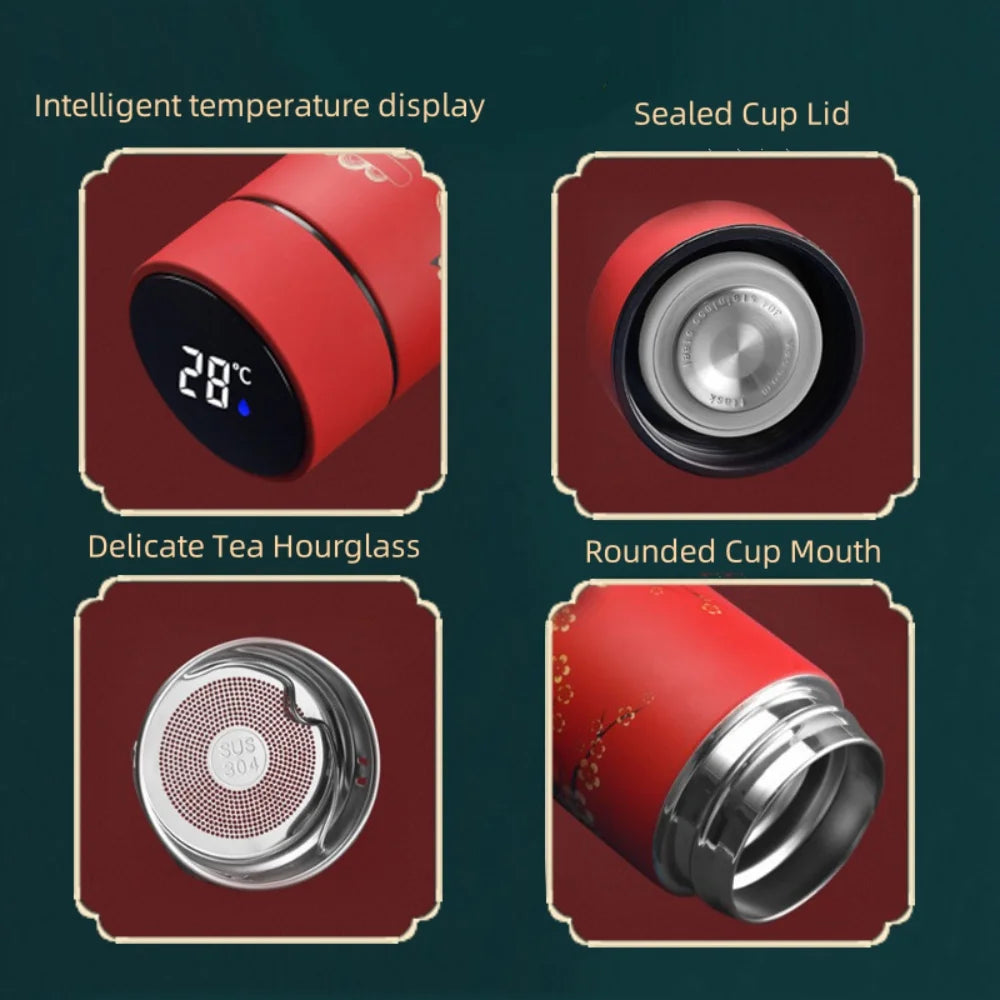 Smart Insulated Vacuum Flask with Temperature Display | Retro Design