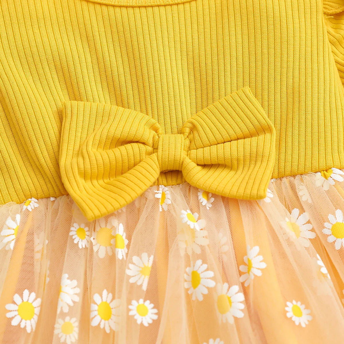 Girls Daisy Yellow Tulle Dress with Hairband | Adorable Baby Outfit