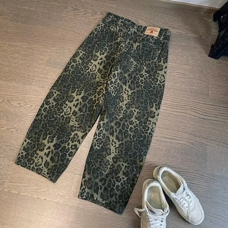Men's Oversized Leopard Print Denim Jeans | Trendy Streetwear Style