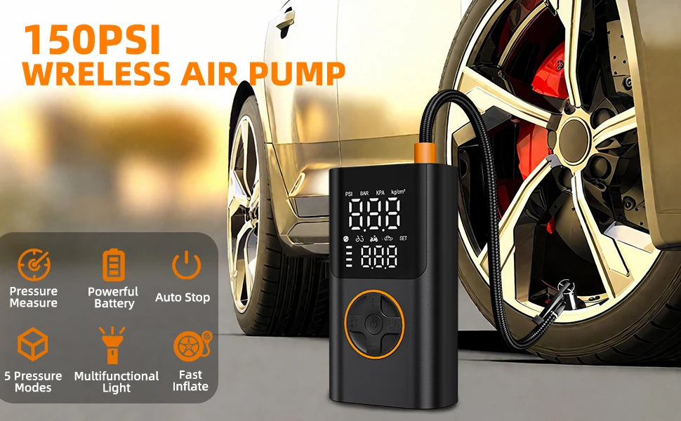Portable Air Pump Set with Power Bank for Car & Bike | 150PSI