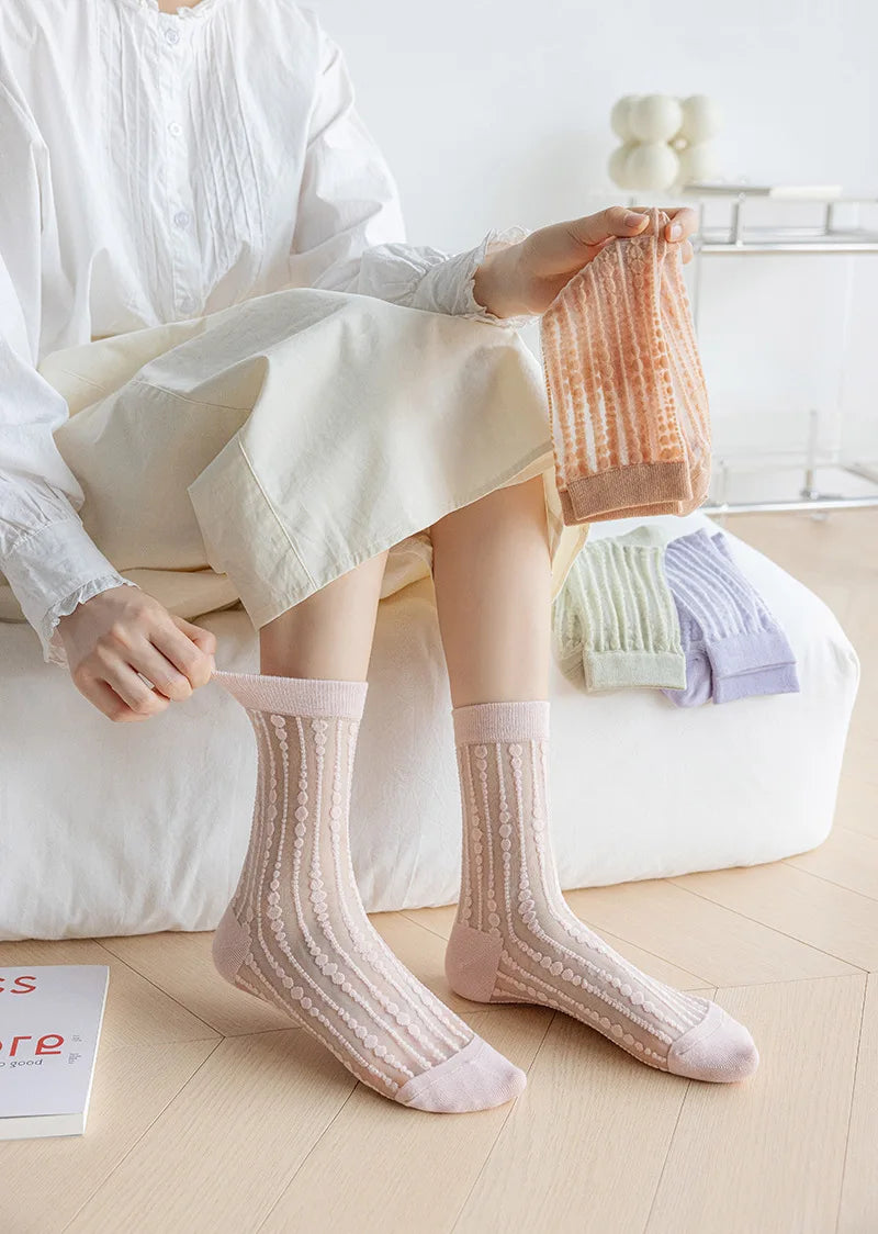 Cute Striped Kawaii Socks for Women | Ultra-Thin Summer Wear