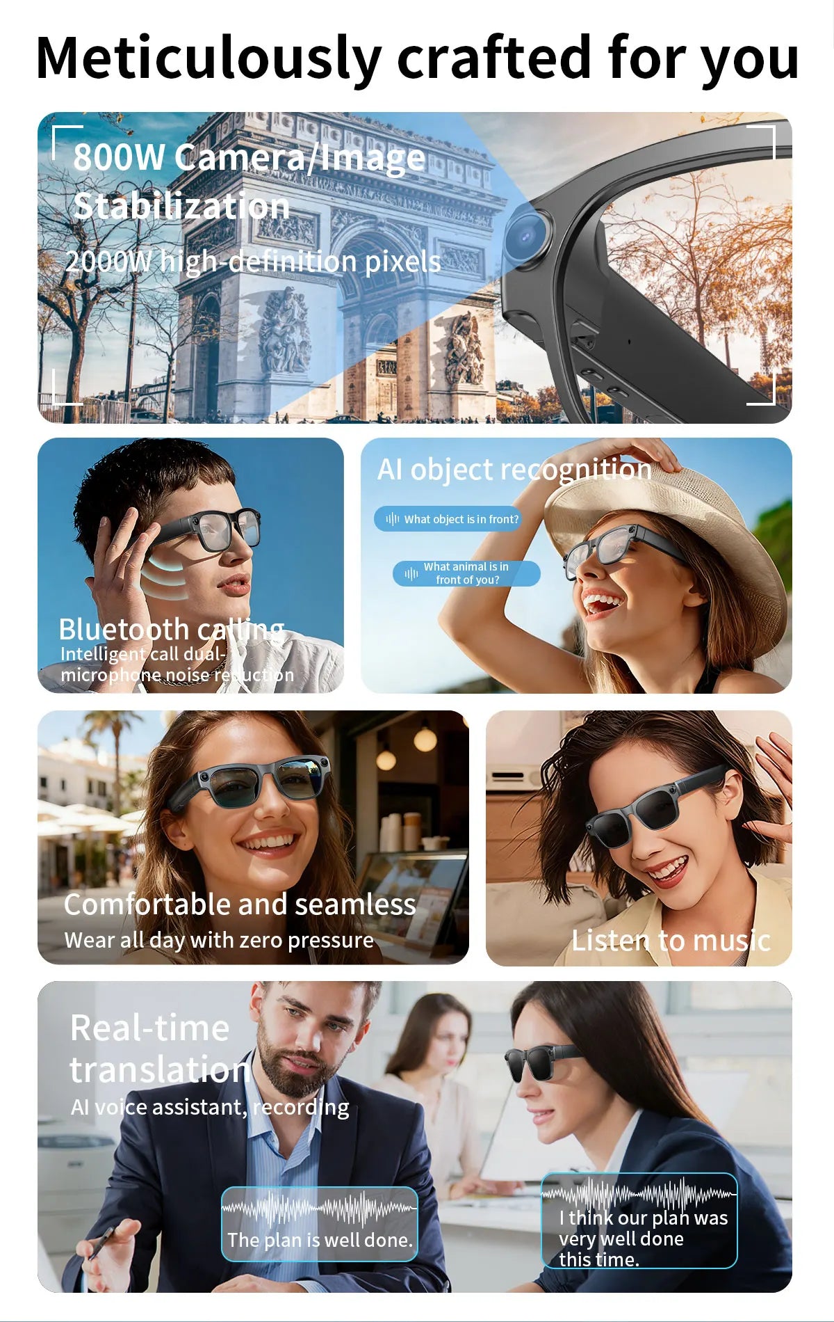 AI Smart Glasses with 8MP Camera & Multi-Language Translation