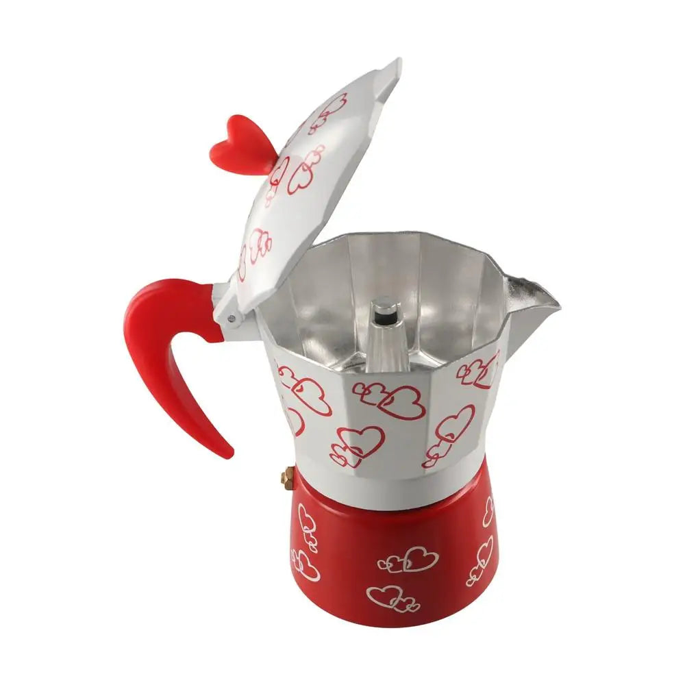 Personalized Heart Pattern Aluminum Mocha Pot | Classic Coffee Maker