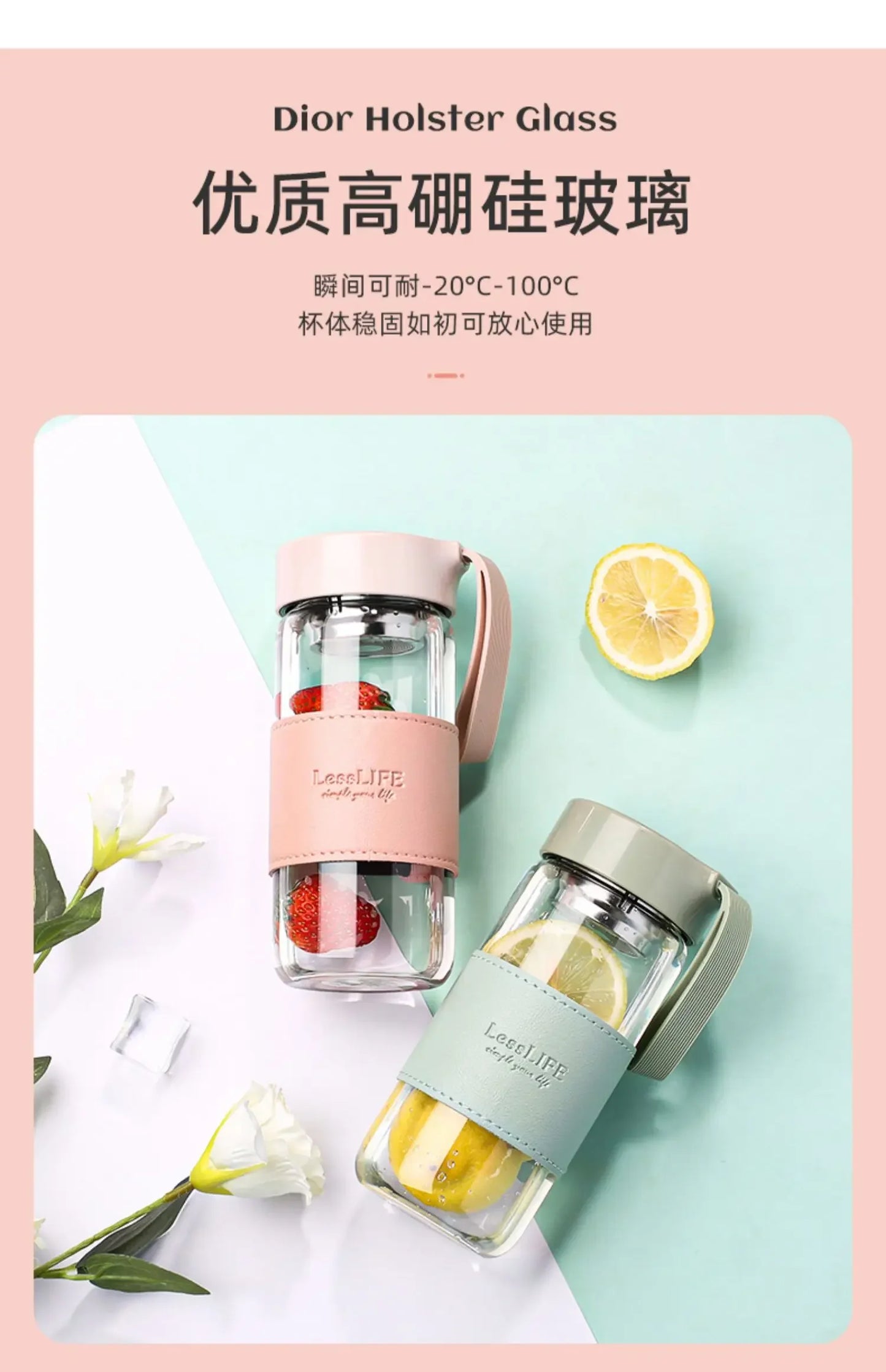 Japanese Style Glass Water Bottle with Tea Infuser | 480ml