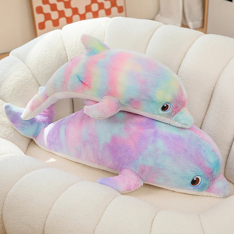 Cute Colorful Dolphin Plush Toy | Soft Cartoon Throw Pillow