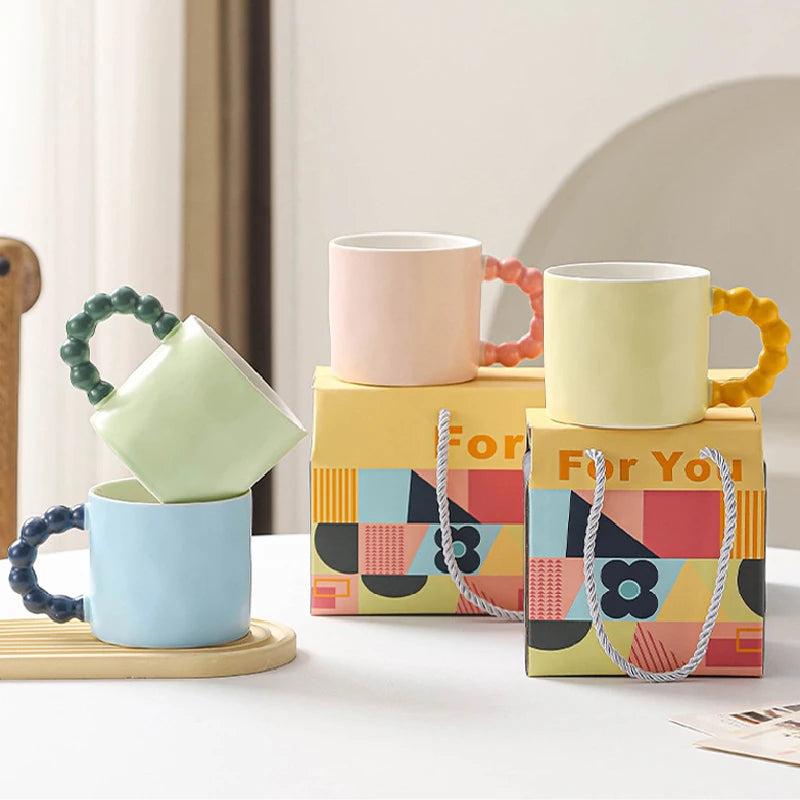 Elegant Ceramic Coffee Cup with Pearl Handle | Perfect for Home & Office