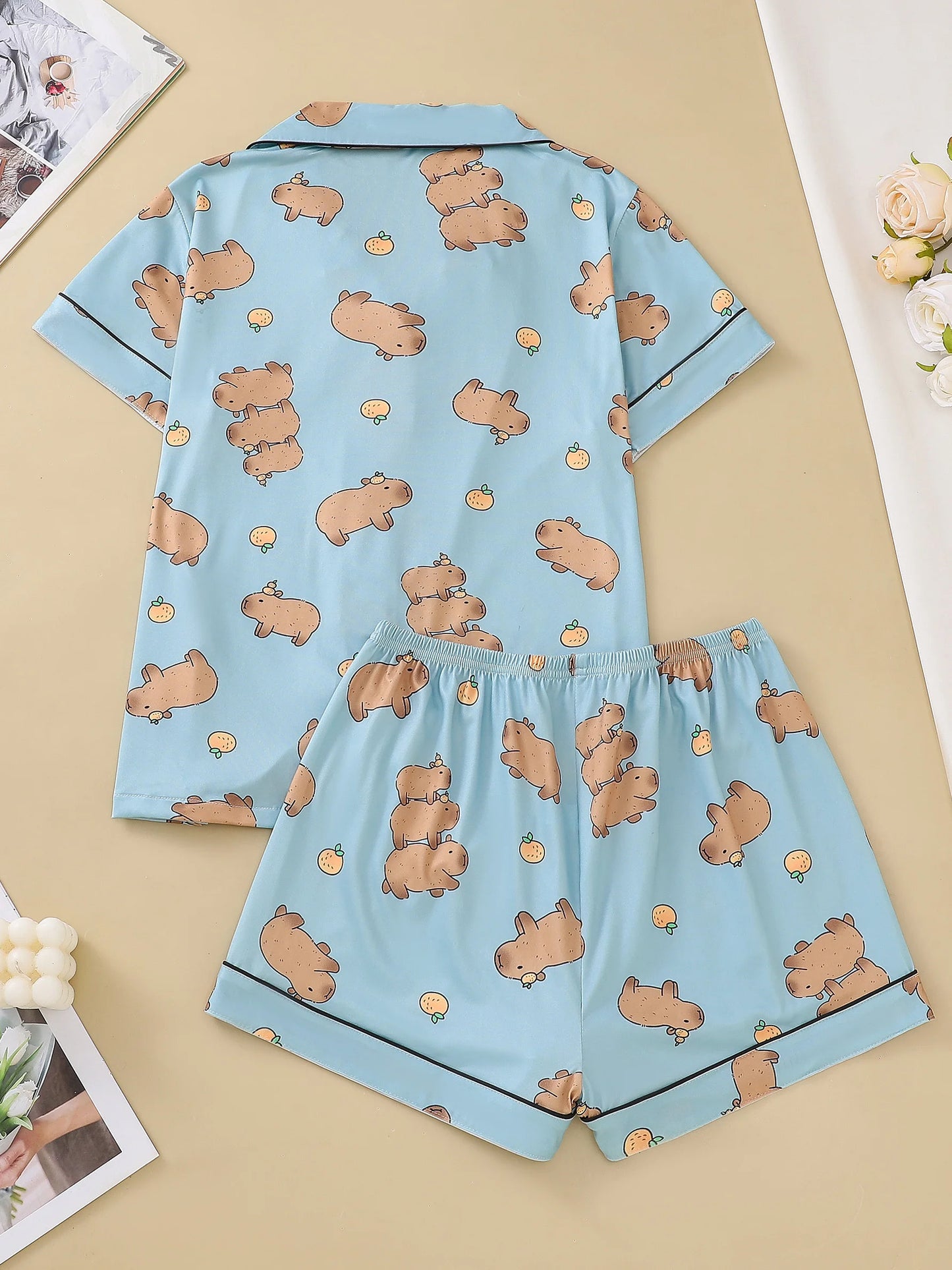 Cute Capybara Cardigan Pajamas Set for Women | Comfy Sleepwear