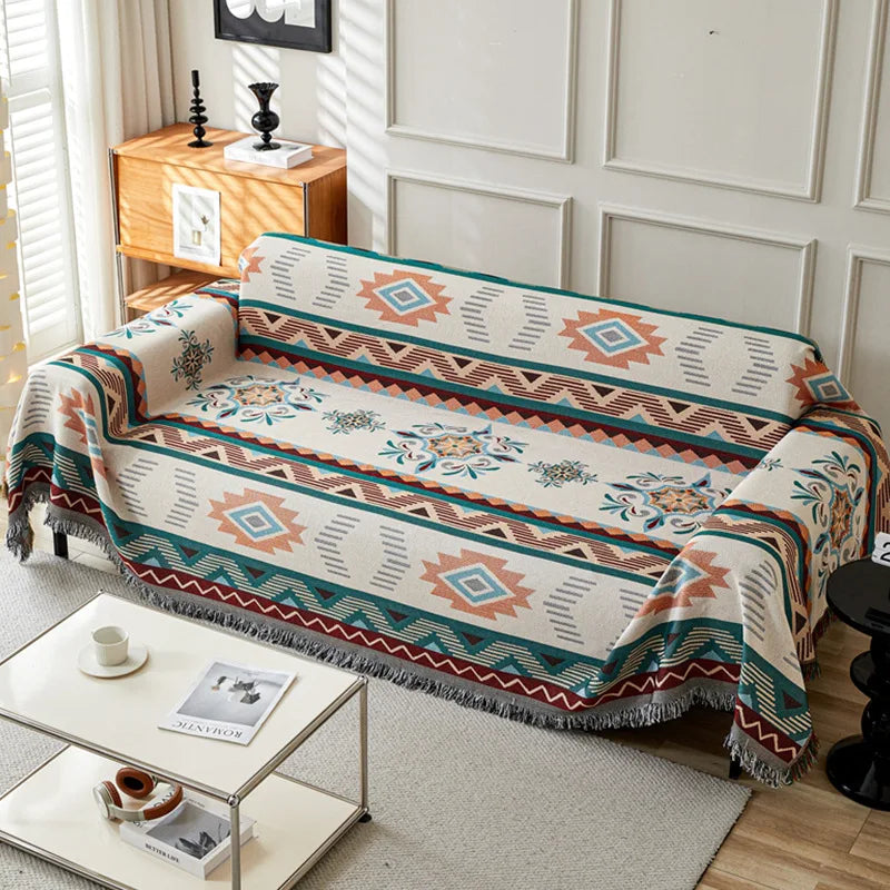 Bohemian Cotton Linen Sofa Cover | Stylish Outdoor Blanket
