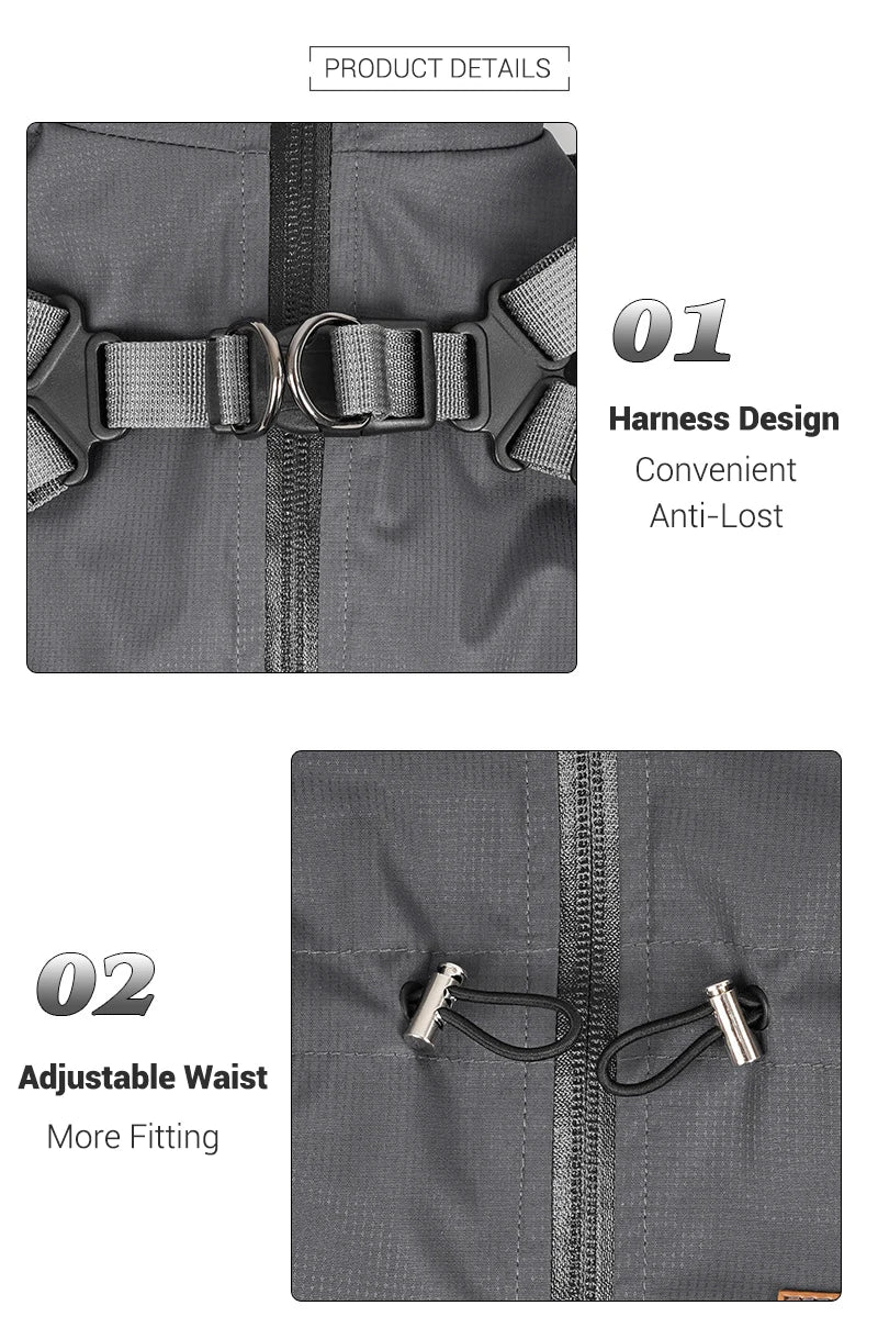 Adjustable Reflective Dog Raincoat with Harness for Small Dogs