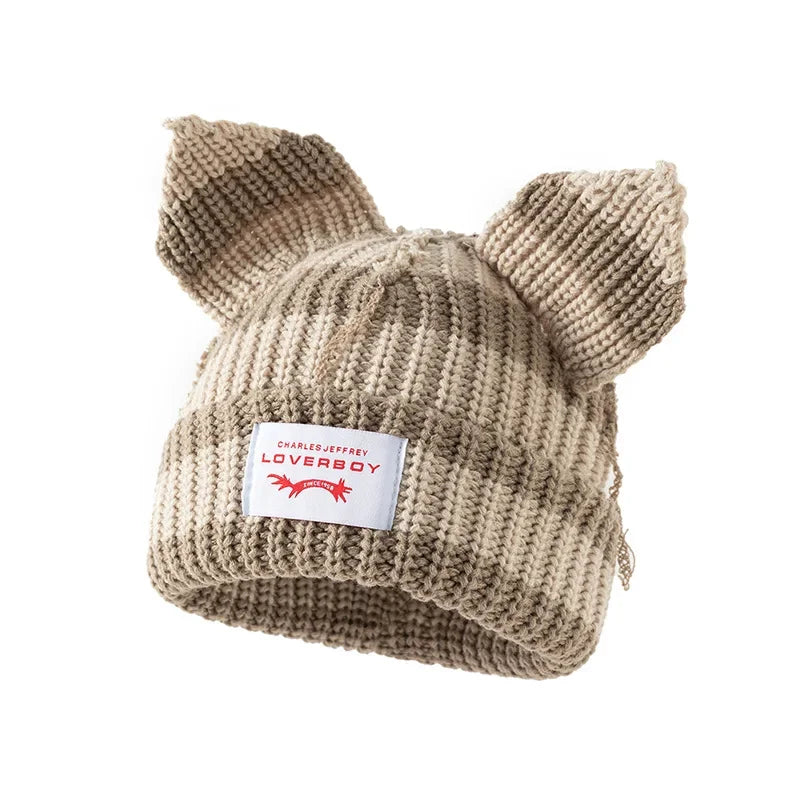 Unisex Cat Ear Beanie | Warm Crochet Knitted Skullies Hat