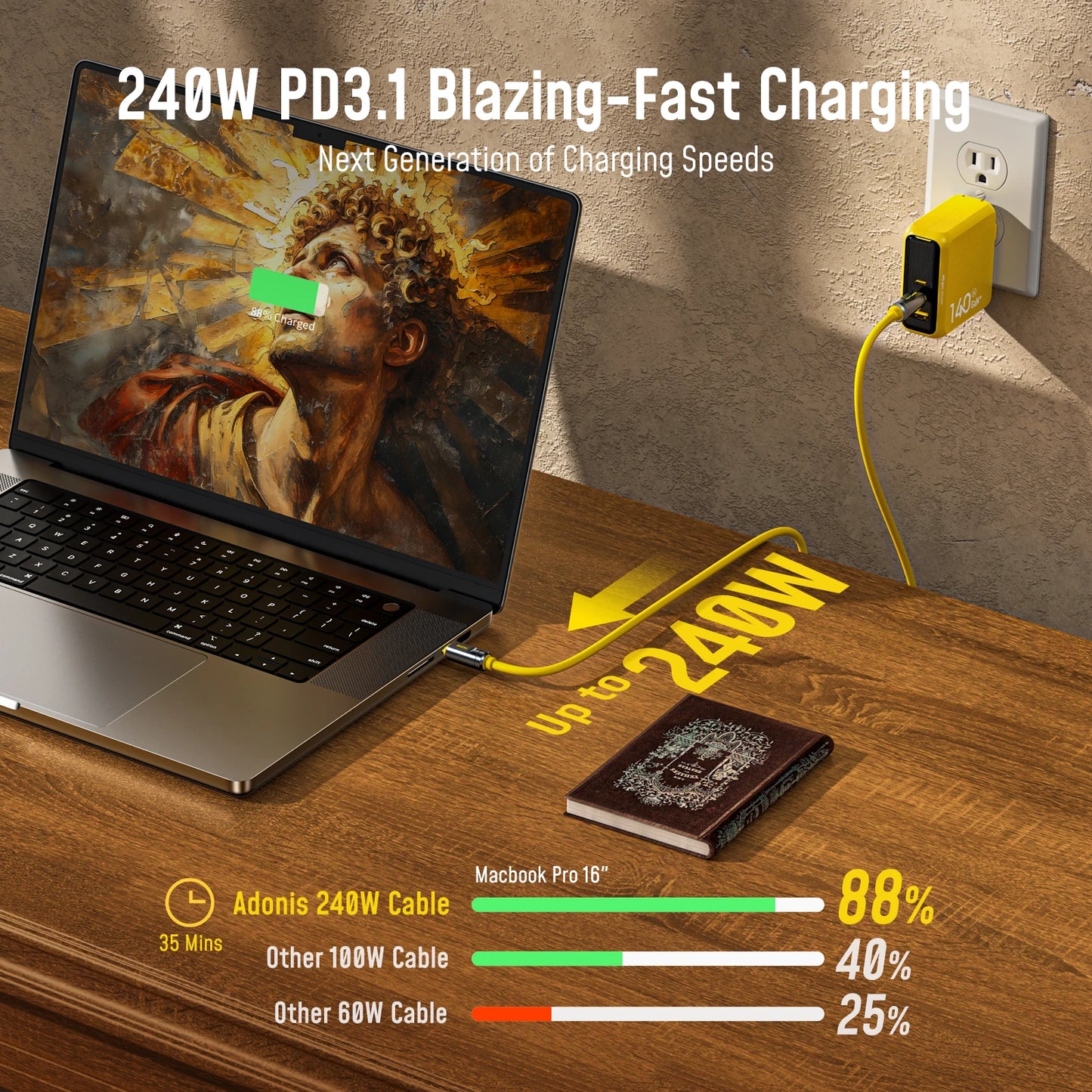 240W USB4 Type C Cable for Fast Charging & Data Transfer | 3.3FT