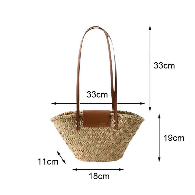 Large Capacity Rattan Woven Shoulder Bag for Beach & Vacation