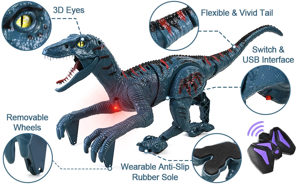 Remote Control Velociraptor Toy | Electric Walking Dinosaur Gift