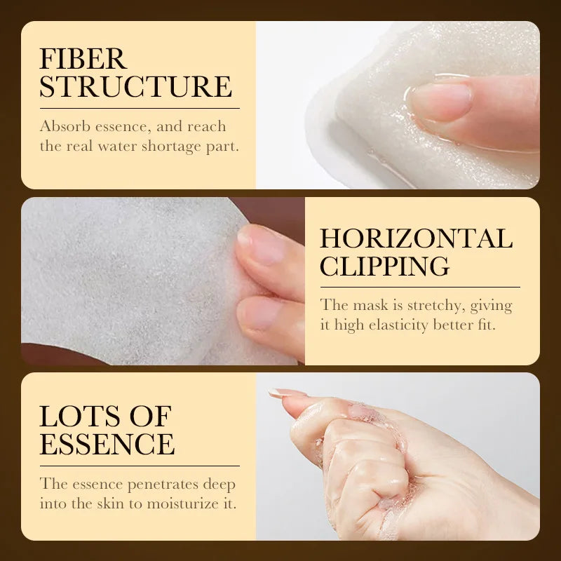10pcs 24K Golden Hyaluronic Acid Face Masks for Glowing Skin