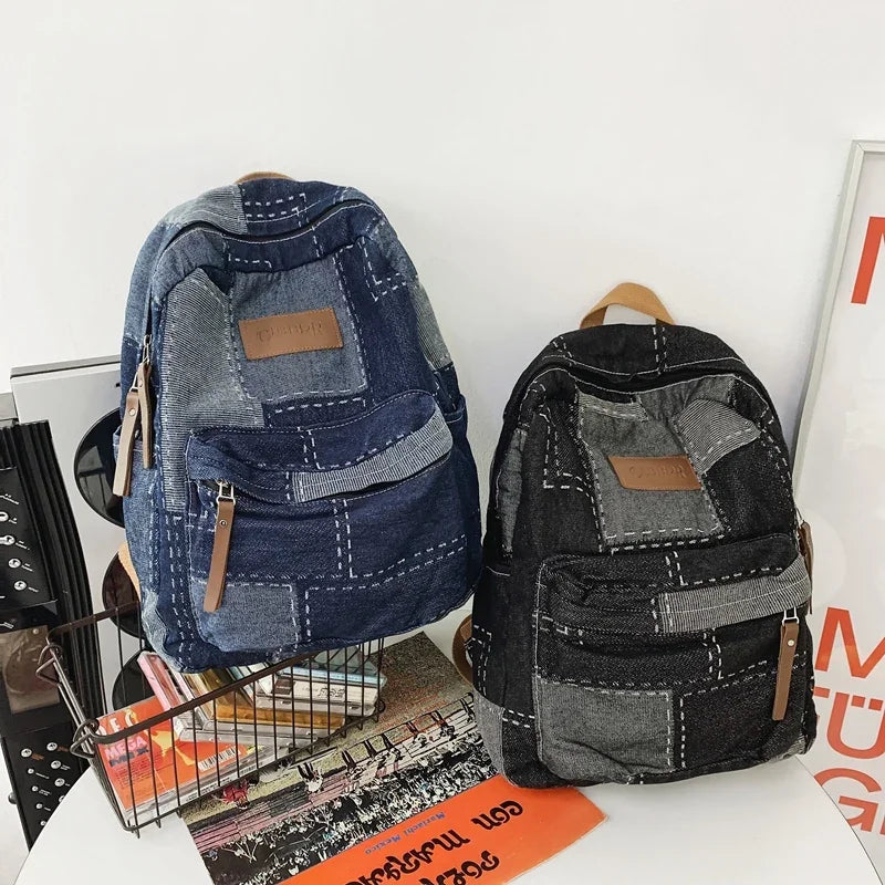 Trendy Washed Denim Backpack | Stylish College Laptop Bag