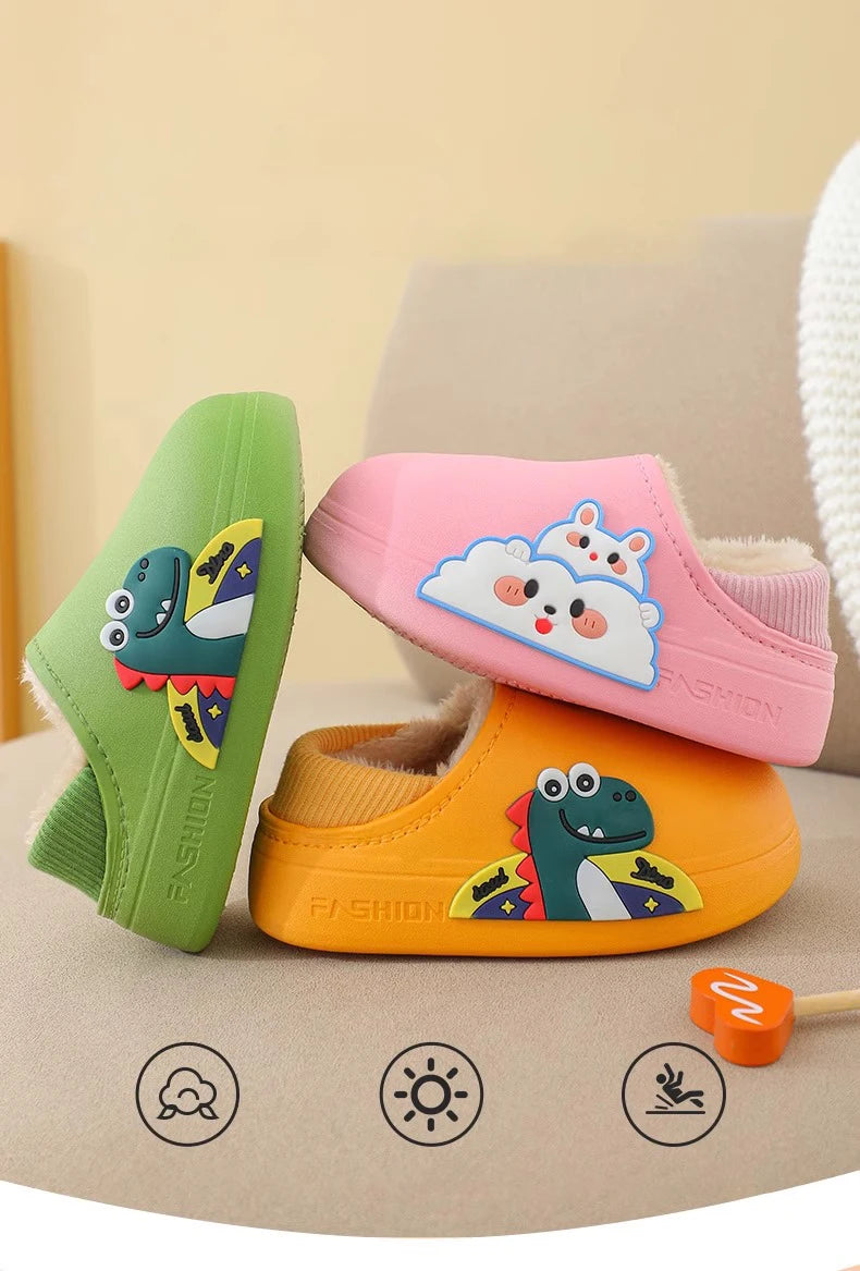 Kids Cute Animal Print Plush Slippers | Waterproof Anti-Slip Comfort