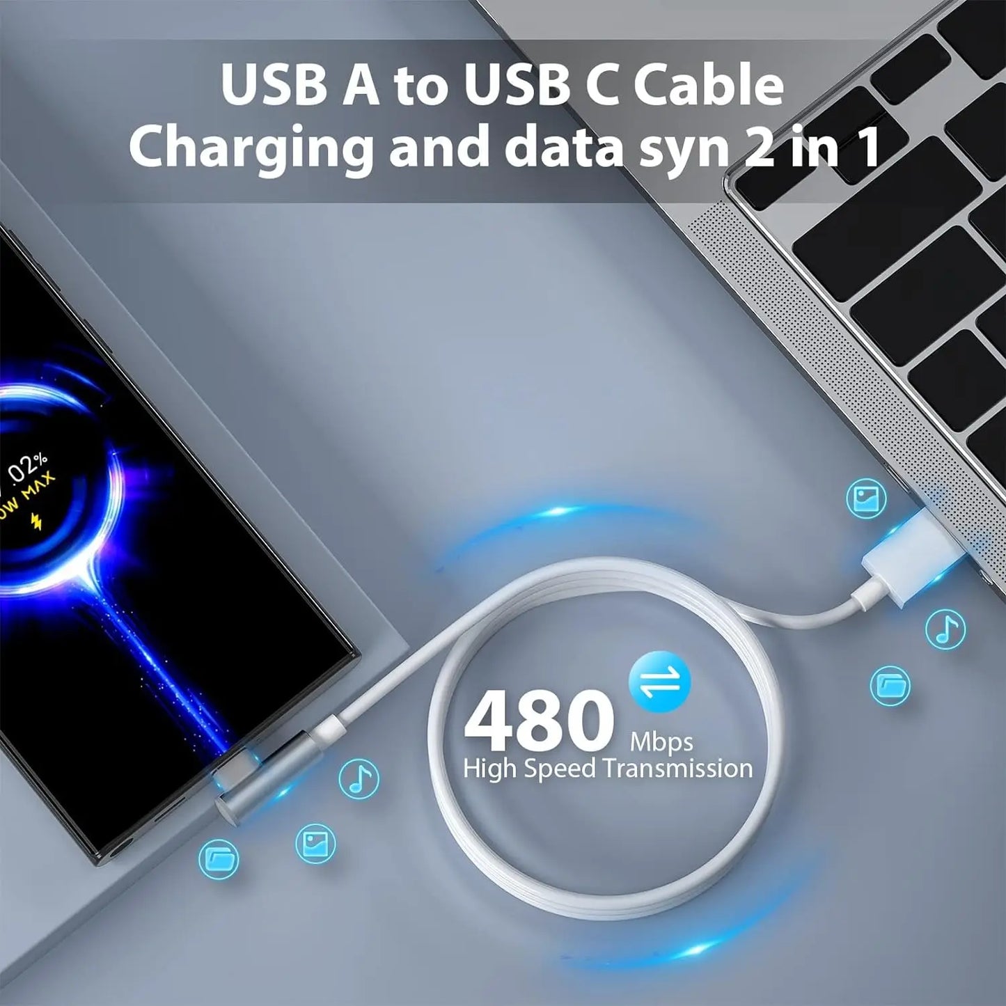 Type C Fast Charge Cable | 90 Degree Elbow Design for Quick Charging