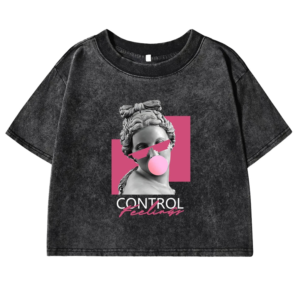 Women's Casual Cotton Crop Top | Artful Bubble Design Tee