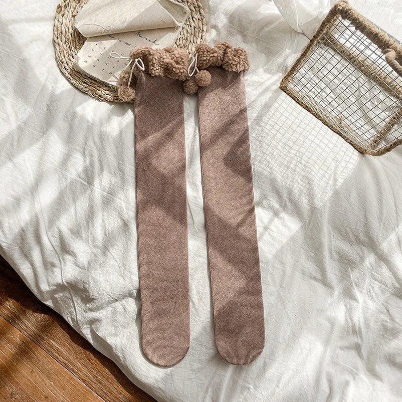 Cute Vertical Stripe Plush Tights | Cozy Kawaii Knee High Socks
