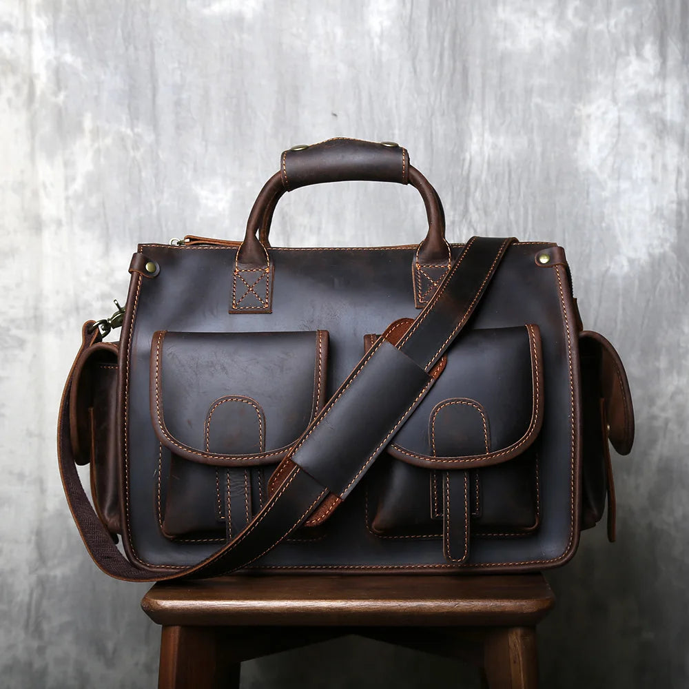 Genuine Leather Retro Men's Handbag | Large Capacity Crossbody Bag