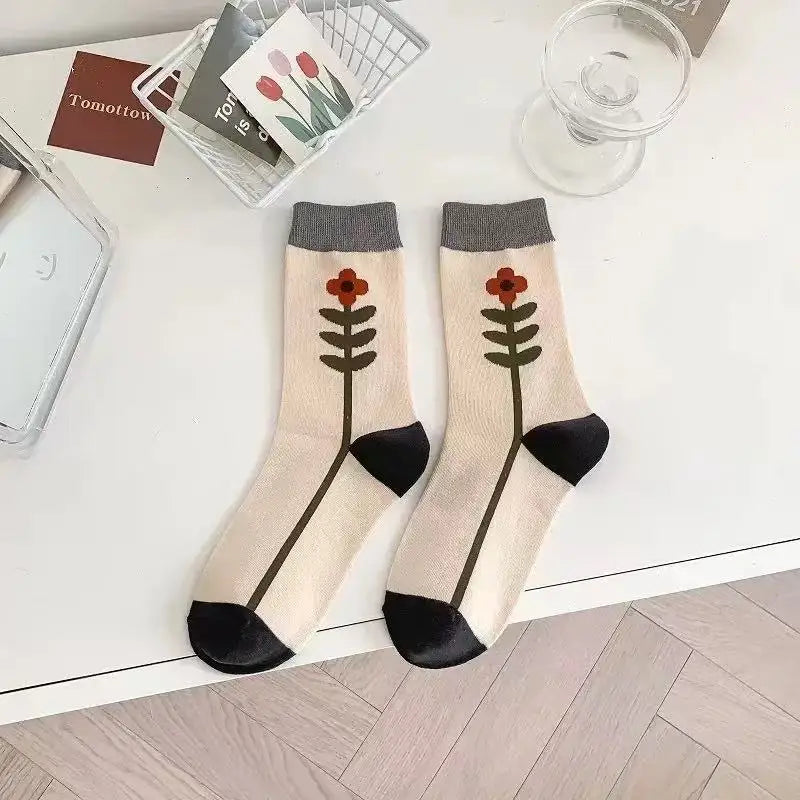 Cute Women's Cotton Socks | Retro Embroidery & Floral Styles