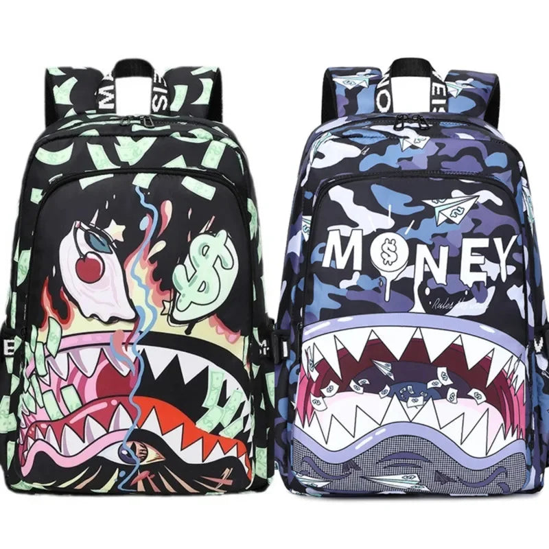 Shark Y2K Backpacks Color Student Lightweight Waterproof Printed Backpack High Capacity Personalized Cartoon Shark Backpacks New