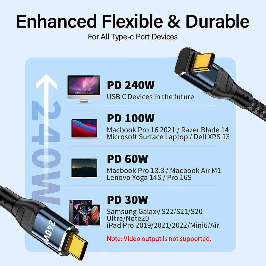 240W USB Type C Fast Charge Cable | Compatible with Phones & Laptops