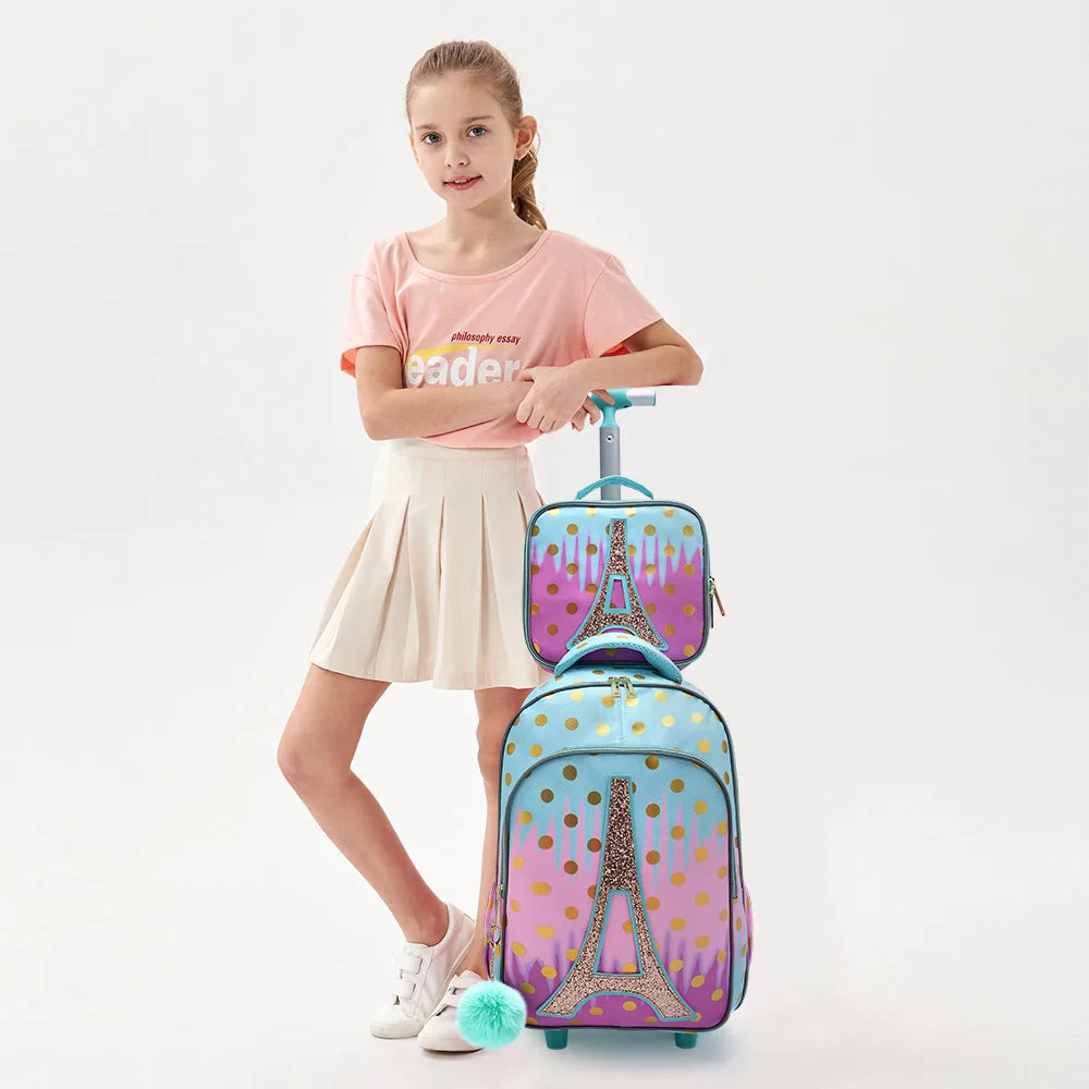 3PCS Rolling Backpack Set for Girls | Stylish School Bag