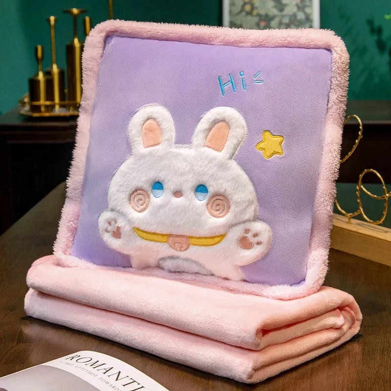 2-in-1 Plush Pillow Flange Plush Blanket Cartoon Warm Hand Doll Office Nap Leg Cover Soft Comfortable Storage Design Cushion