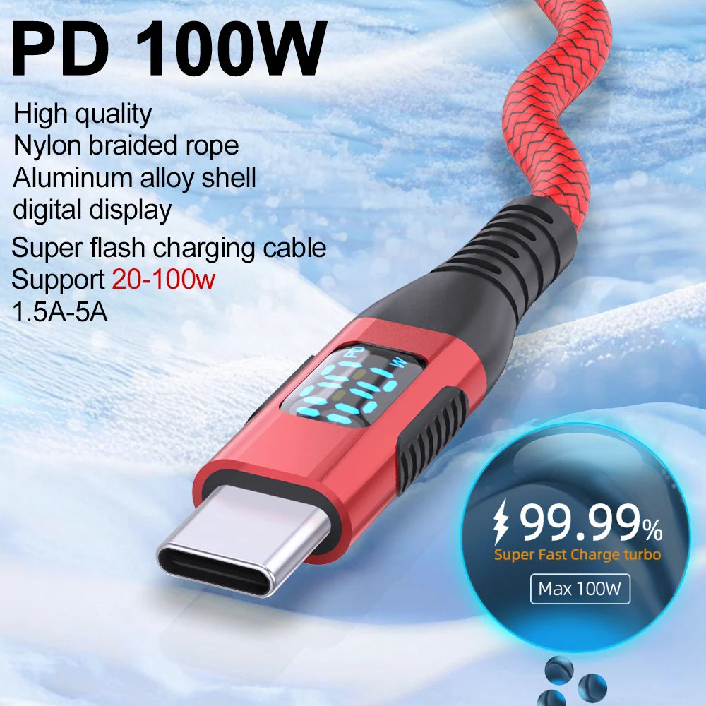 USB C to Type C Fast Charging Cable with LED Display | 100W Power