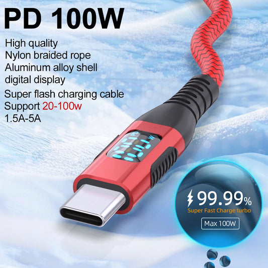 USB C to Type C Fast Charging Cable with LED Display | 100W Power