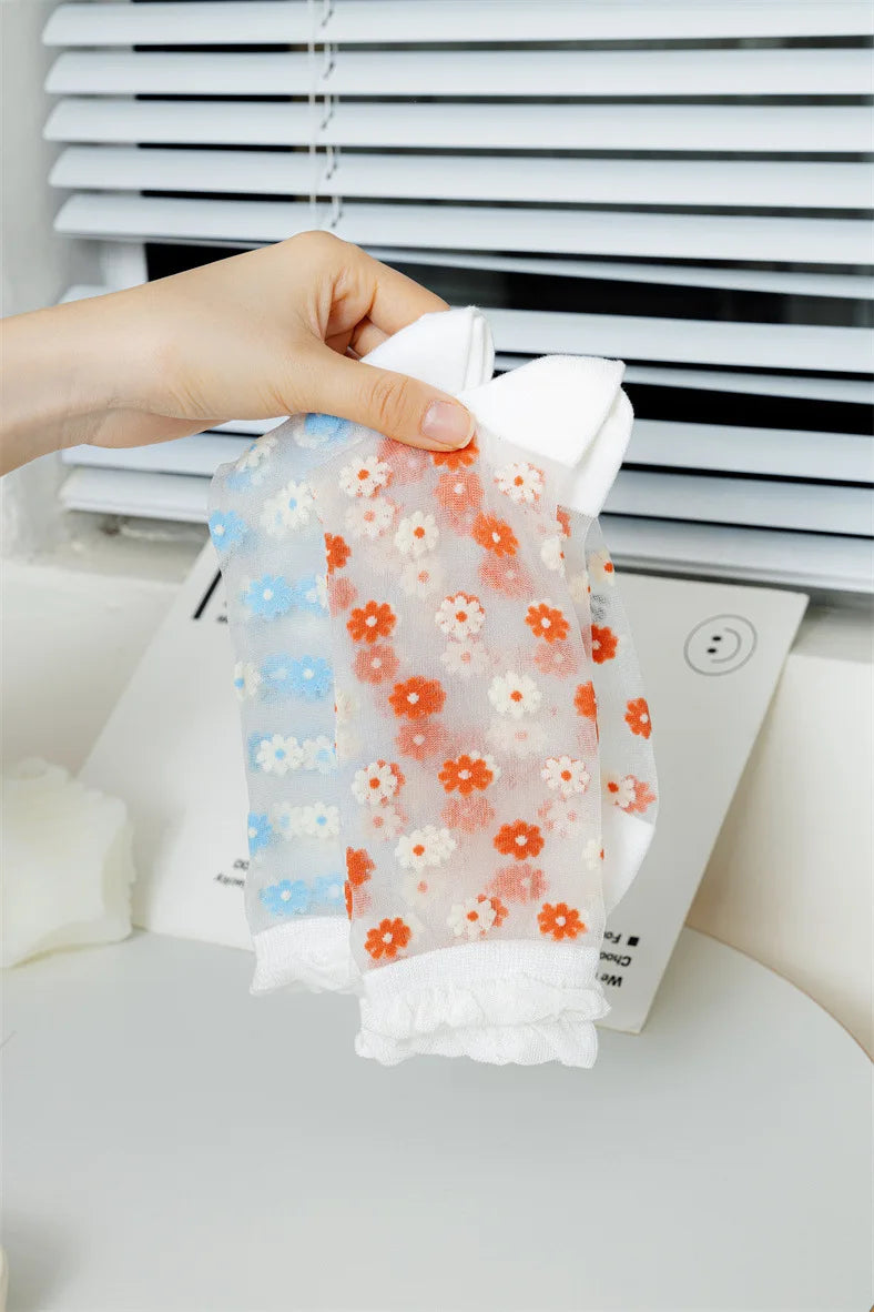 Floral Print Women's Socks | Thin Transparent Summer Socks