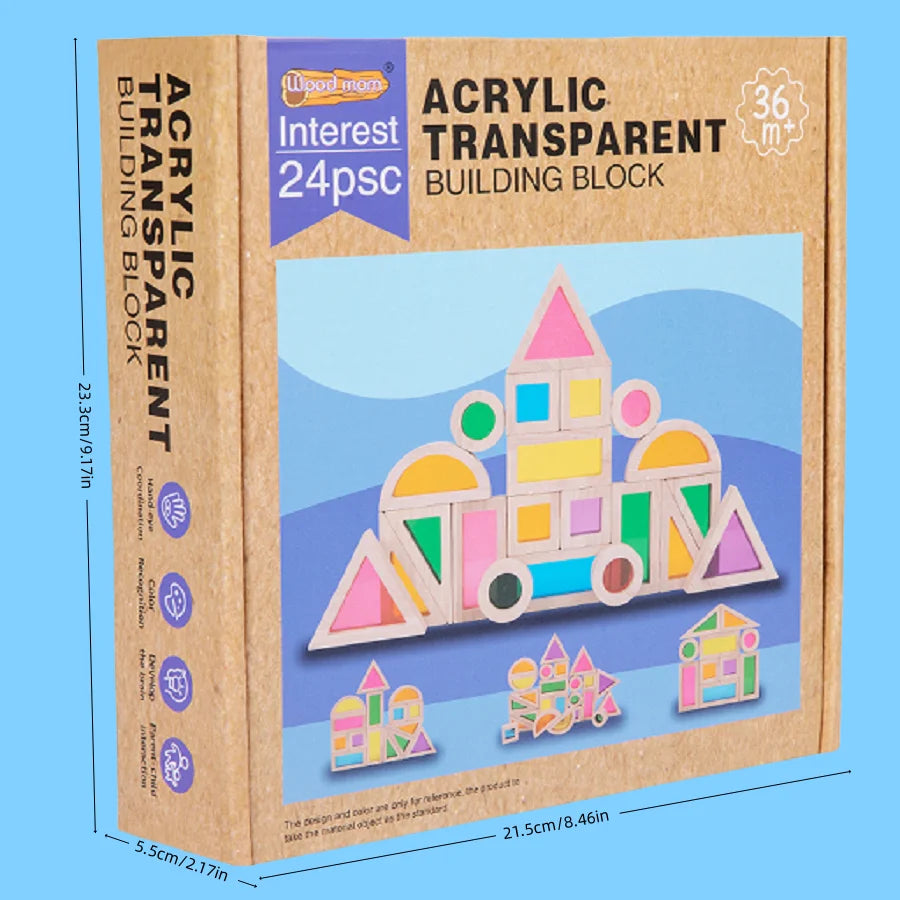 Kids Rainbow Wooden Acrylic Blocks | Creative Shape Learning Toys