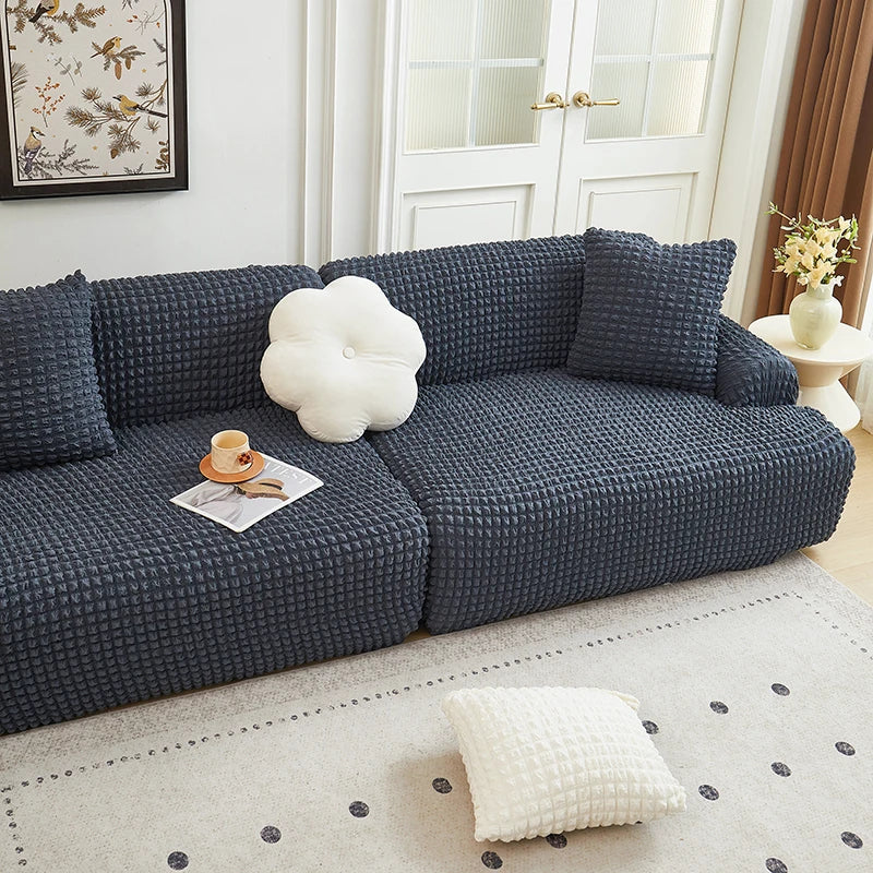 Solid Color Bubble Popcorn Sofa Cover | Elastic & Durable Fit
