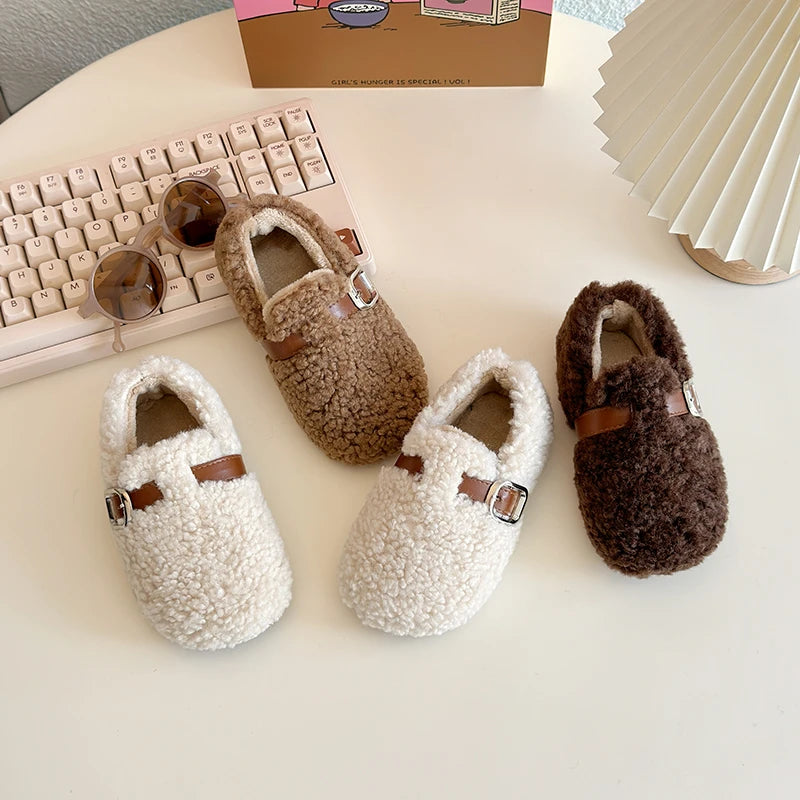 Kids' Warm Plush Flat Winter Shoes | Non-Slip Fashion Footwear
