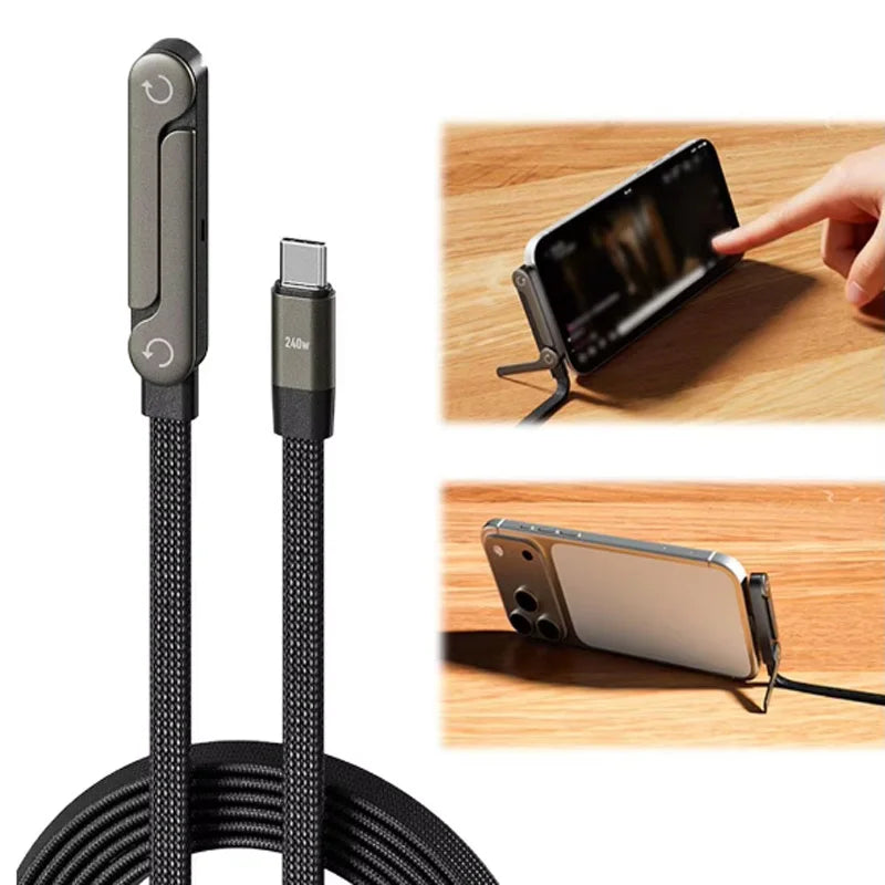 2-in-1 Type-C to Type-C Fast Charging Cable with Phone Stand