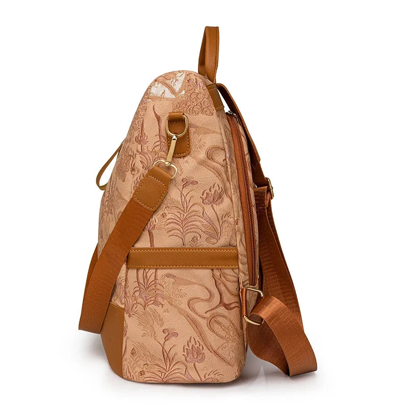 Stylish Color Blocking PU Leather Backpack | Anti-Theft Travel Bag