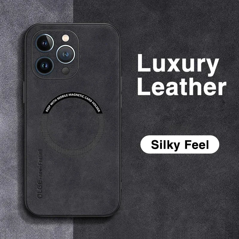 Luxury Leather Shockproof Phone Case for iPhone | Magnetic Charging