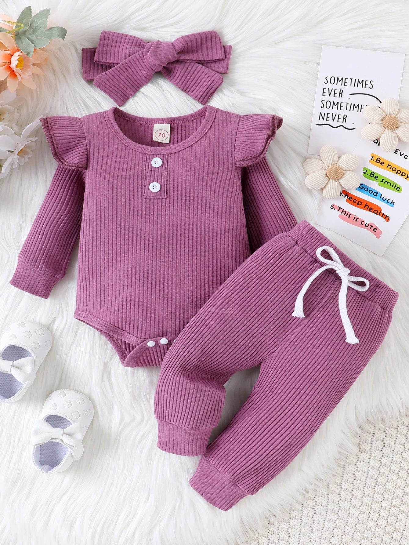 Adorable Baby Girl Fall 3PC Outfit Set | Cozy Bodysuit & Pants