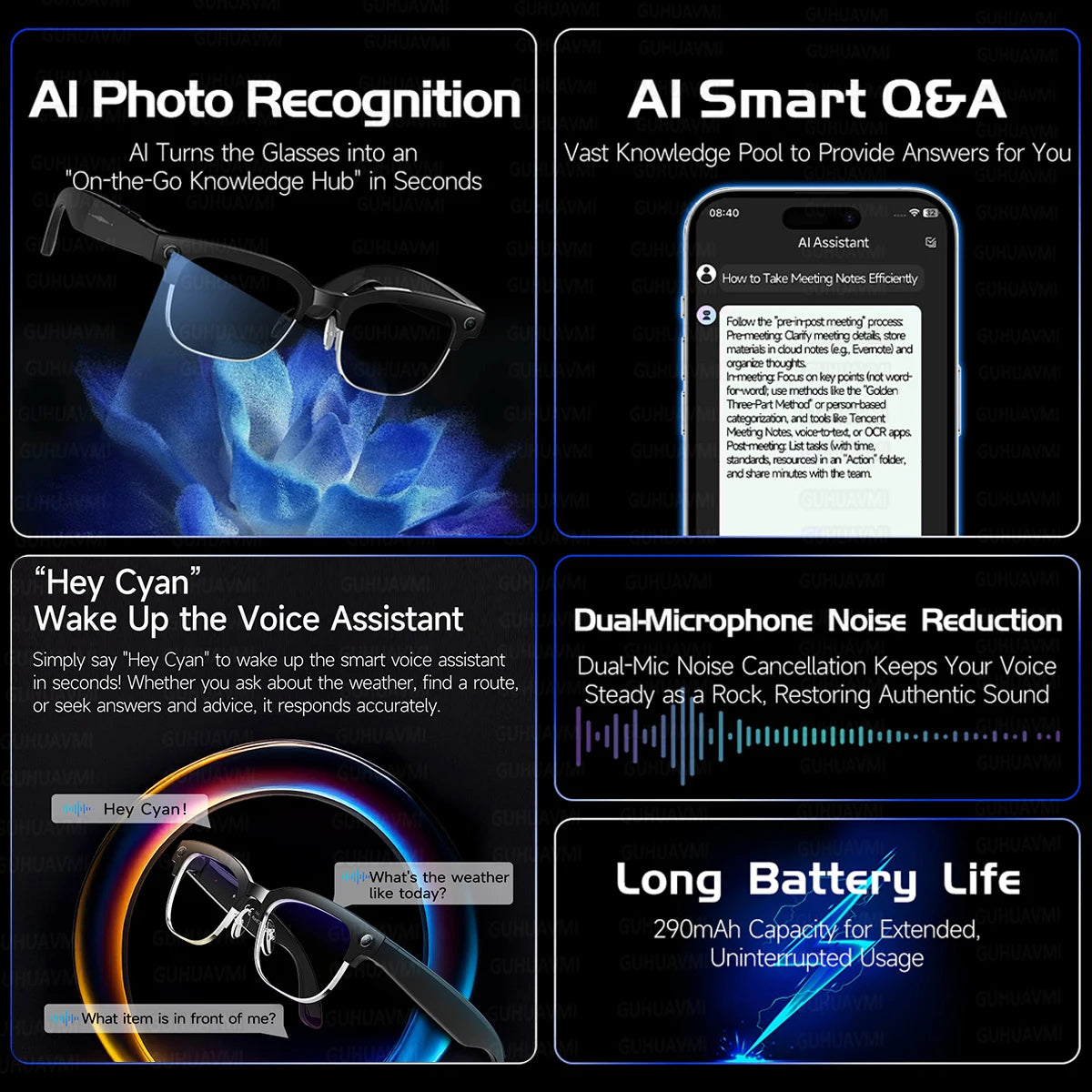 AI Smart Glasses with 800W Camera & Multilingual Translation