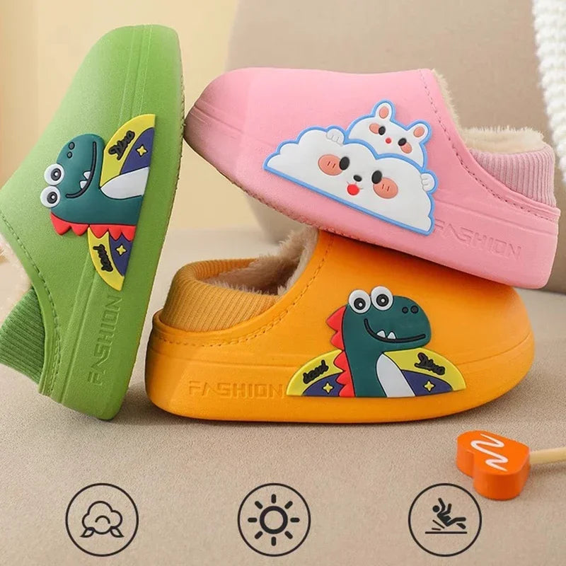 Kids Cute Animal Print Plush Slippers | Waterproof Anti-Slip Comfort