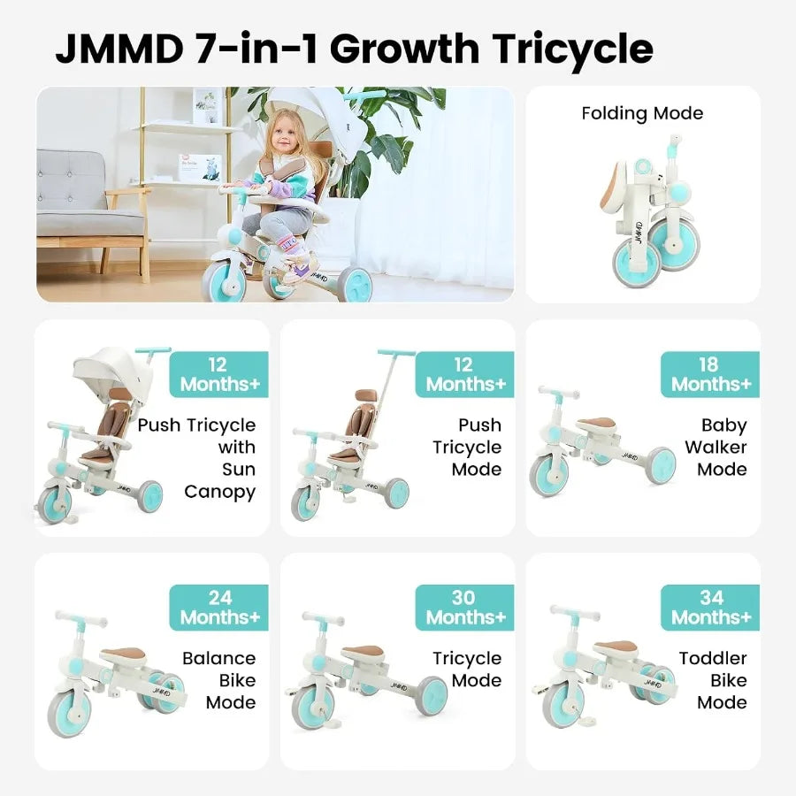 7-in-1 Multifunctional Baby Tricycle | Safe Ride for Growing Kids