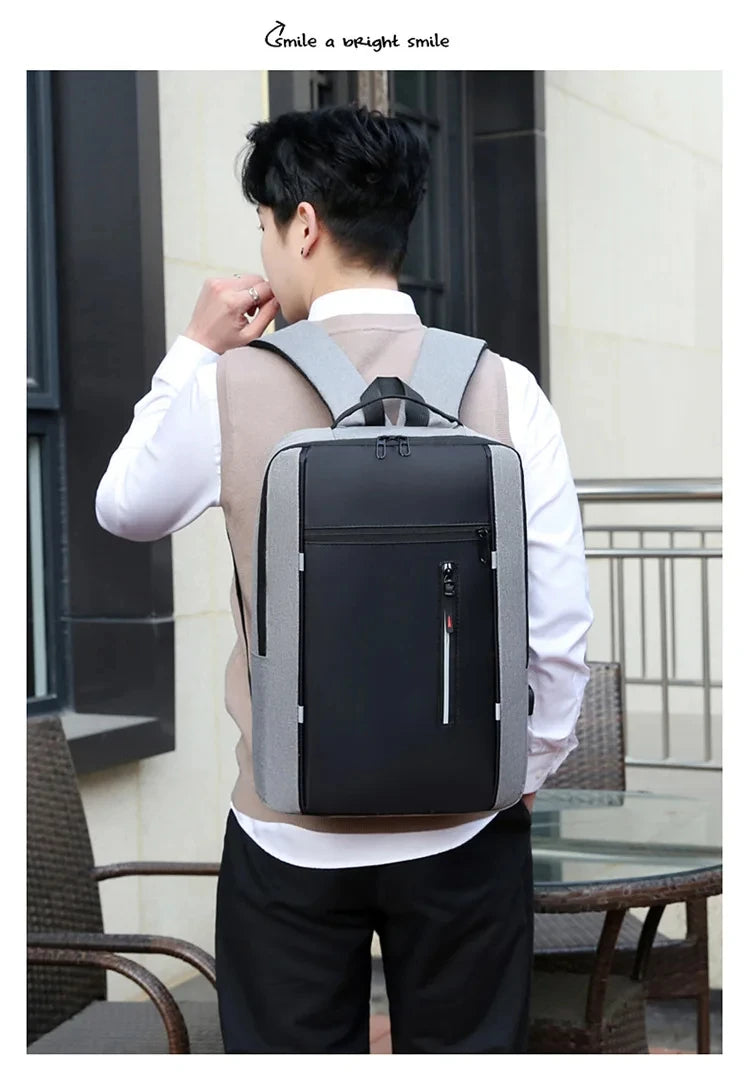 Men's Waterproof Oxford Laptop Backpack with USB Charging Port
