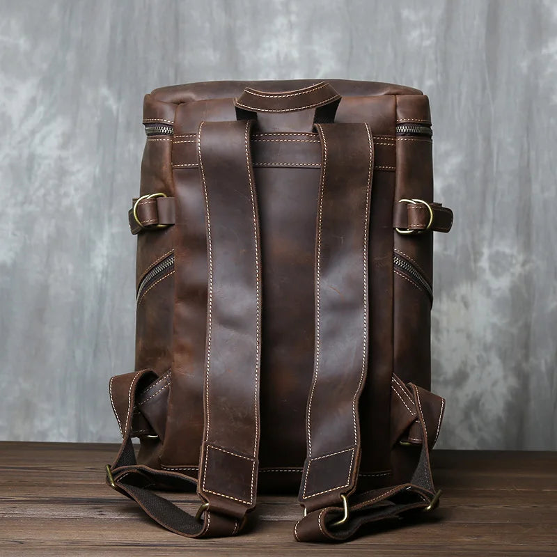 Retro Leather Vertical Backpack | Large Capacity Travel Bag for Men