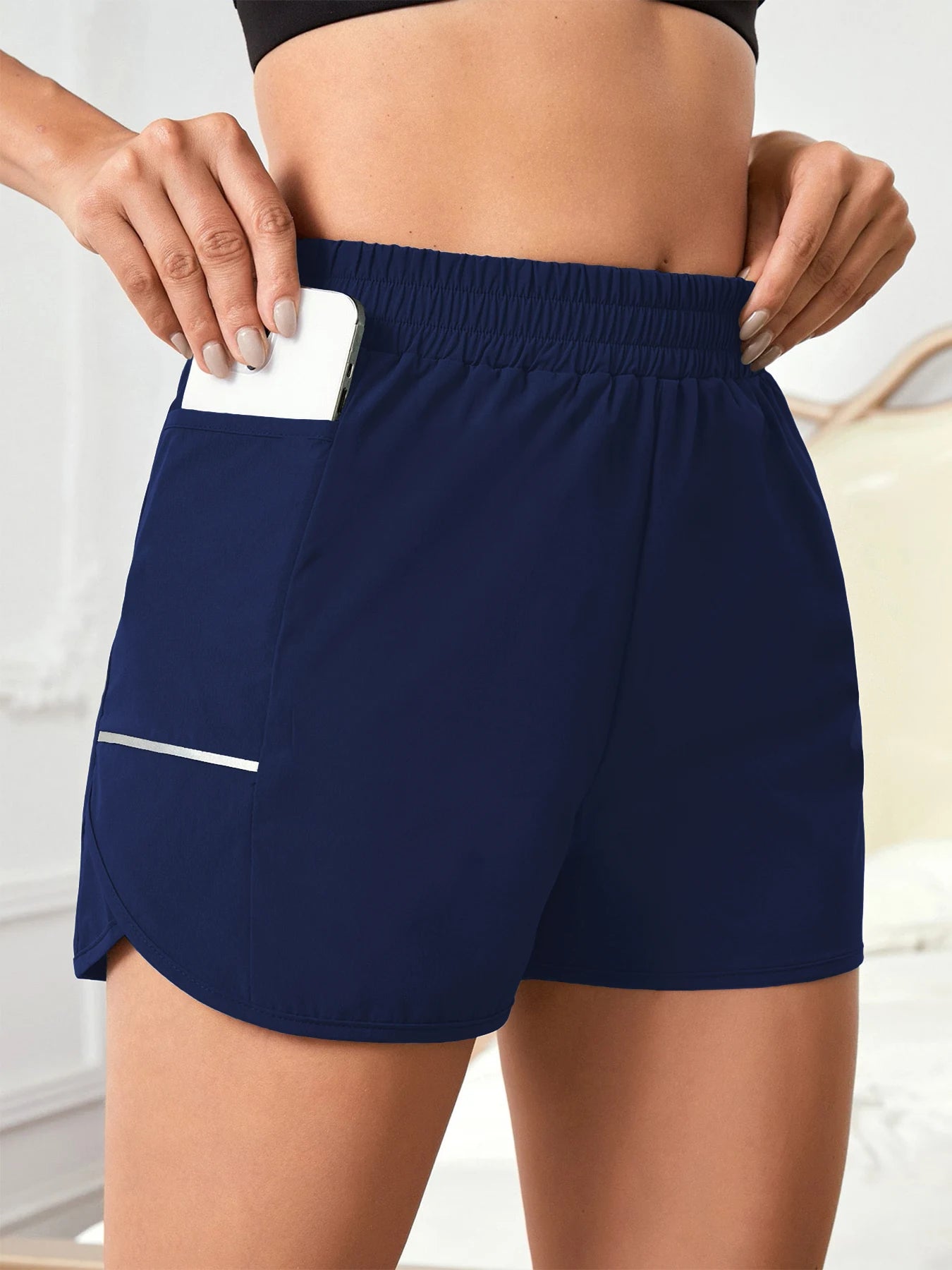 Women's Casual Sports Shorts with Mobile Pocket & Reflective Strips