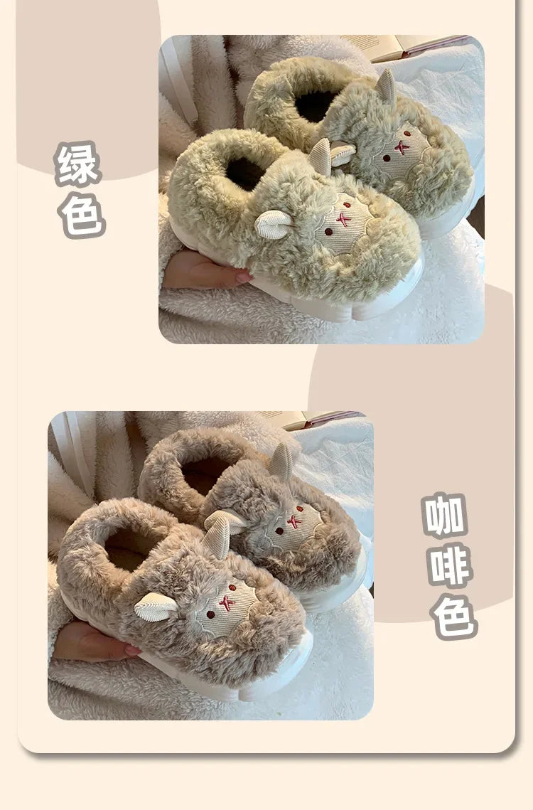Cute Sheep Plush Slippers | Warm Faux Fur Indoor/Outdoor Shoes